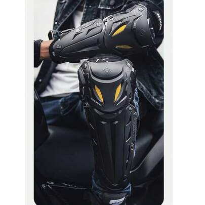 Set de Rodilleras y Coderas Ajustables para Motocicleta y Bicicleta: 1 Par de Rodilleras + 1 Par de Coderas de Tipo Reflexivo, Diseñadas Específicamente para Motociclistas, Carreras de Motocross y Ciclismo