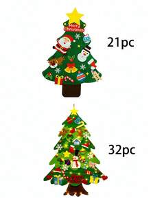 1pc Christmas Tree 3.2ft DIY Wall Hanging Xmas Tree With 32 Pcs Ornaments And 21 Pcs Ornaments And Two 20LED Light Strips, Christmas Decoration,Christmas Gifts For Boys And Girls Home Decor Christmas Decorations Room Decor