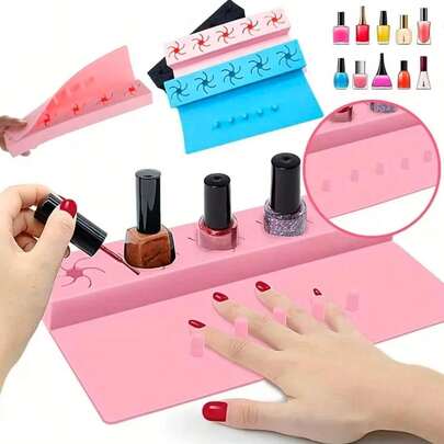 5-Bottle Nail Polish Holder, Silicone Material With Finger Guide And Anti-Tipping Design, Non-Slip Base, Odorless - Perfect Gift For Women, Manicurists, Beginners (3 Colors), Manicure Accessories, High-Quality Material