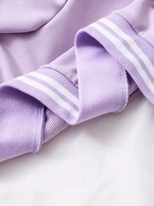 Tween Girl Letter Graphic Contrast Color Sporty Campus Style Baseball Jacket And Pleated Mini Skirt Casual Set - Purple - View 5