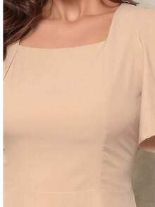 Women's Short Sleeve Princess Elegant Midi Dress - Bege - 查看 5