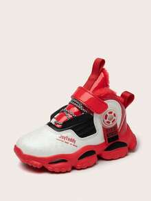 1 Pair Kids High-Top Basketball Shoes, Warm Plush Lining, PU Leather, Indoor/Outdoor Casual Running Shoes, Easy Slip-On, Anti-Slip, Comfortable, Fashion Sneakers For Boys & Girls, Suitable For Winter - Red - View 8