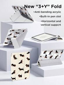 Funda de tableta de cristal transparente de acrílico con diseño de cachorro de dibujos animados de doble cara, compatible con Samsung Galaxy Tab A9, iPad Air 11 pulgadas (M2) 2024 e iPad de 10.a generación - resistente a golpes, con ranura para lápiz, función de suspender/activar, soportes plegables - regalo perfecto para Navidad, vacaciones y Año Nuevo