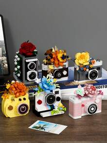 6pcs (0-5 Inches) Camera Simulation Building Block Toy Models, Made Of ABS Plastic, Cute Camera Shaped Blocks With Camera & Flower Patterns, Simple Assembly, Great DIY Gift And Home Decor Accessory - Multicolor - View 11