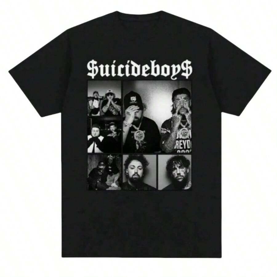 Suicideboy Era Tour Graphics Print T-Shirts For Men Harajuku Hip Hop Rock Style T Shirts Unisex Fashion Oversized Street T Shirt (2) - 黑色 - 查看 1