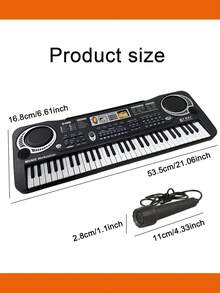 61键电子钢琴，带麦克风和USB接口，1.2厘米琴键尺寸，适合3岁以上儿童的入门级键盘，男孩女孩皆宜的音乐玩具，绝佳的圣诞节或生日礼物，61键黑色数码钢琴，适合早期学习，送给小音乐家的惊喜礼物