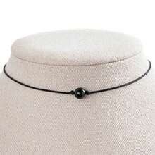 1pc Natural Obsidian Stone Necklace, Handmade Black Cord Woven Necklace, Minimalist Single Bead Necklace, Third Eye Balancing Energy - Black - View 4