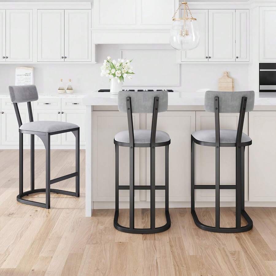 mteryoing Counter Height Bar Stools Set Of 2/4 - Modern Kitchen Breakfast & Pub Chairs With Upholstered Seats, Metal Legs And Armless Design For Home Bar, Dining Room - Grey--4 PCS - 查看 1