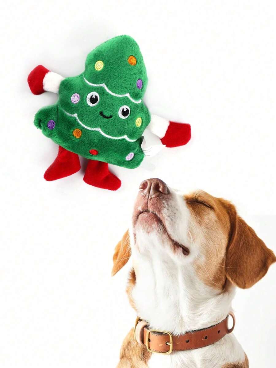 1 pieza Juguete de Navidad para mascotas, juguete de árbol de Navidad de peluche resistente a mordeduras para el cuidado dental de perros y gatos