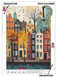 5D DIY钻石画 | 独特插画风格：手工装饰画，城镇街道平面风景，全马赛克钻石工艺套装，高清成人钻石画，以及DIY技巧和专注练习。 - 彩色 - 查看 8