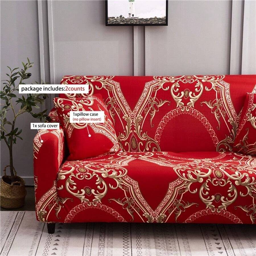 1 husă de canapea elastică din mătase lapte, cu imprimeu floral vintage și frunze, pentru canapea, potrivită pentru animale de companie, pentru toate anotimpurile, pentru dormitor, birou, sufragerie, decor pentru casă, moale și respirabilă, față de pernă gratuită (insertul de pernă nu este inclus)