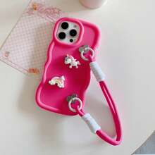 可爱粉色手提包设计新颖手机壳（带挂绳）可爱独角兽马卡龙手机壳+腕带，兼容 17 Pro Max/16 Pro Max/15 Pro Max/14 Pro Max/13 Pro Max/12 Pro Max/11 Pro Max/XS Max/7/8 Plus，荣耀手机，春季生日礼物 - 玫紅色 - 查看 2