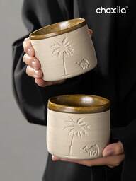 choxila 1 كوب قهوة على الطراز الشرق أوسطي، مزين بأنماط الجمل وأشجار النخيل، مناسب لتقديم القهوة الإسبريسو، هدية ذات موضوع صحراوي، مثالي لهدايا اليوم الوطني السعودي، مناسب أيضًا لتجمعات العائلة وشرب الشاي بعد الظهر والاستخدام المكتبي. السعات المتاحة: 120مل/250مل/310مل