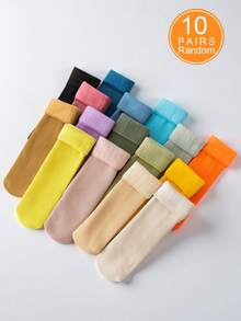 3/5 pares de calcetines de nieve gruesos y cálidos para mujer, unicolor versátil, adecuados para uso en invierno, color aleatorio - Multicolor - Ver 13