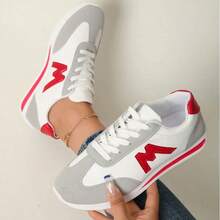 Women's Casual Sports Shoes, Lace Up Design, Lightweight Flat Bottom For Sports, Breathable Fabric Lining, Low Cut Running Shoes, Comfortable Walking Shoes