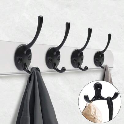 Ganchos de pared negros para colgar, ganchos de metal para abrigos, accesorios de cubículo montados en la pared, ganchos dobles retro, colgadores de puerta de gran resistencia para toallas, sombreros, llaves, armarios, bolsos