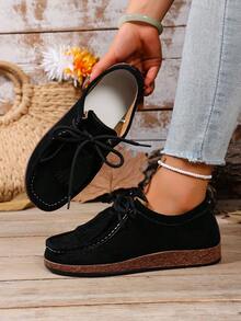 Plates à lacets à franges vintage, ambiance décontractée artistique, convenant pour le trajet et la sortie, design unique à franges, style rétro subtil, attrait mode, nouvelle arrivée automne/hiver - Noir - Voir 13