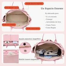 Bolsas de Pana Tote para Mujeres Bolsa de Mano Bolso Tote Bolsas Bandolera Gran Capacidad Bolsa Crossbody con Cremallera para Libros, Idónea para el Trabajo, Viajes, para la Universidad - Rosa - Ver 2