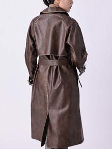 Áo khoác dài nữ Risissida chất liệu PU mùa xuân & thu, áo khoác gió nhẹ thời trang với thắt lưng điều chỉnh được - Áo khoác công sở đa năng - Cà phê nâu - Xem 3