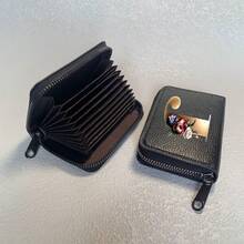 Portafoglio in pelle PU con stampa a lettere, cerniera a fisarmonica, porta carte di credito, portafoglio da uomo, regalo per uomo e donna, portafoglio da donna, portafoglio da uomo, porta carte di credito, portamonete, mini portafoglio, portafoglio - nero - Visualizzare 4