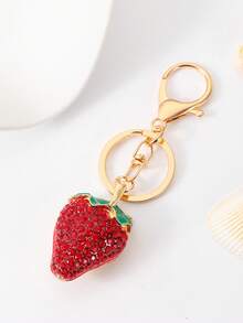 1 pièce Porte-clés de voiture, pendentif en métal, décoration de strass en forme de fruit de pastèque et de fraise, créatif, mignon, personnalisé, Y2K, bordeaux