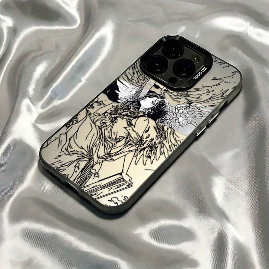Funda de Teléfono Ángel de Arte Negro para Modelos de 16, 15, 14, 13, 12, 11 Pro Max, X, XR, XS Max, 8 y 16 Plus con Cubierta Trasera Mate 4C0C - Colores mixtos - Ver 1