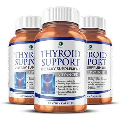 3 paquetes de 1 suplemento de apoyo a la tiroides, suministro de 90 días, con vitamina B12, yodo, zinc, selenio, ashwagandha, fórmula vegetariana sin OGM