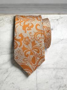 Luxury Men's Skinny Ties Polyester Silk Solid Polka Dot Striped Check Skinny Jacquard Groomsman Tie - 橘色 - 查看 1