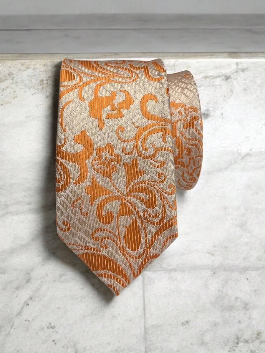 Luxury Men's Skinny Ties Polyester Silk Solid Polka Dot Striped Check Skinny Jacquard Groomsman Tie - 橘色 - 查看 1