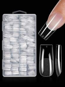 120/600PCS Medium Square Nail Tip Soft Gel Transparent Gel Nail Tip Semi-Matte Full Coverage Nail Tip Acrylic Pre-Pressed False Nail Tip Nail Lengthening Home DIY Nail Press Nail Products - Clear - View 6