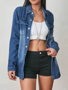Women's Casual Loose Big Pocket Button Denim Jacket
