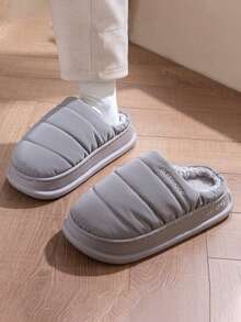 男士厚底保暖拖鞋，防水面料，情侣保暖家居拖鞋，室内外皆可穿着 - 灰色 - 查看 3