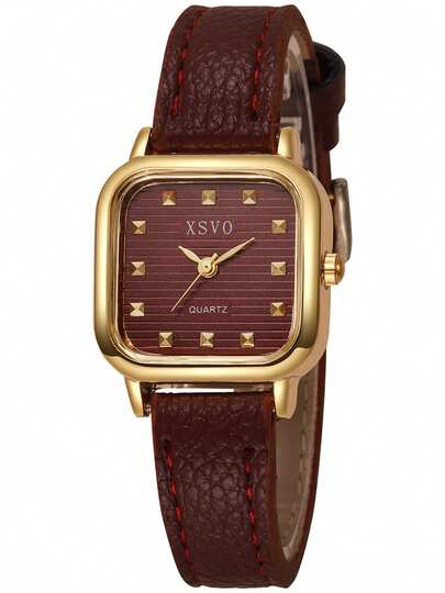 1pc Elegante Bar Scale Dial Leather Strap Quartz Watch, Matching, Birthday, Her, Anniversary, Year End Promotion, Singles' Day, Halloween No Box view 3