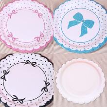 10pcs/20pcs/30pcs/50pcs/60pcs (Pink/Blue/Black) Bow Paper Plates, 7 Inch, Bow Themed Disposable Tableware Set For Birthday Party, Engagement, Wedding, Baby Shower, Bridal Shower - Multicolor - View 4