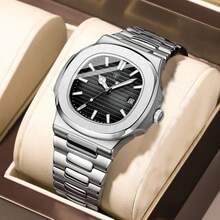 Luksusowy męski zegarek biznesowy na prezent marki POEDAGAR 50M, wodoodporny, kwadratowa tarcza, wyświetlacz daty, diamentowe znaczniki, świecąca stal nierdzewna 316L, japoński mechanizm kwarcowy, wbudowany, wysokiej jakości, ultradługa żywotność baterii, tata, brat, partnerzy, urodziny, święta, egzamin, powrót do szkoły, niezbędnik