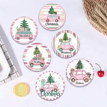6 piezas/set o 420 piezas/70 sets Posavasos de goma suave redondos absorbentes de 10 cm/2 mm de grosor con estampado de árbol de Navidad y regalo en coche rosa, con parte inferior de goma, adecuados para tazas, decoración de mesa de cocina y comedor, decoración de cocina