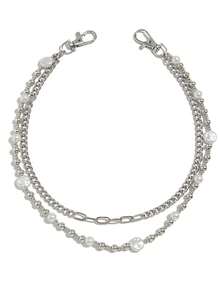 1 pieza Cinturón de cadena de jeans de doble capa con decoración de perlas falsas, accesorio elegante para hombres, adecuado para uso diario y como regalo
