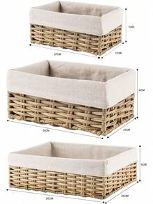 Cestas Tejidas a Mano para Almacenamiento:3 Piezas Canastas Organizadoras-rganizadora de Almacenamiento con Tres tamaños, Diseño Higiénico y Decorativo para Hogar, Dormitorio y Baño - Beige - Ver 9