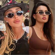 2pcs Metal Frame Oval & Diamond ShapedRetro Fashion Glasses, Fashionable Design For Men & Women, Suitable For Everyday Wear, Traveling & Beach - Multicolor - View 4