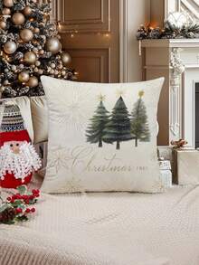 1/2/4 szt. Miękka i przytulna poszewka na poduszkę z motywem choinki – nadruk jednostronny, idealna do dekoracji sofy i sypialni, można prać w pralce, 17,7 x 17,7 cala