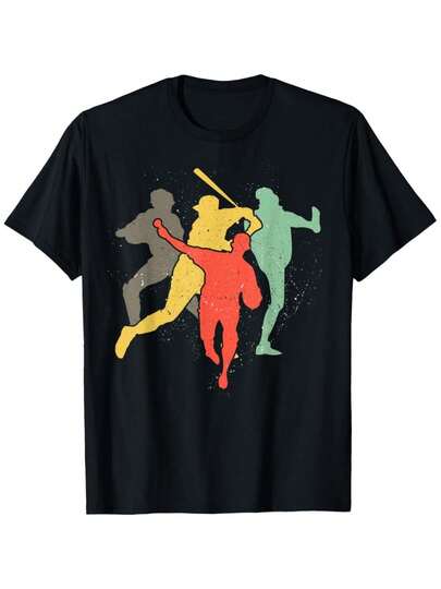 Women's 180g Black Cotton Crew Neck Short Sleeve T-Shirt With Vibrant Neon Ice Cream Baseball Bat Print - Graphic Tee For Casual Sporty Style & Everyday Fun