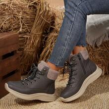 Bottes de neige décontractées pour femmes avec doublure en peluche, bout rond et fermeture éclair. Bottes chaudes et épaisses avec doublure thermique. Bottes d'hiver imperméables à tige courte et nouvelle cheville - Gris - Voir 1