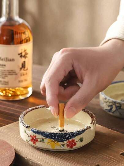 Nuevo cenicero de pintura de tinta, cenicero de cerámica, cenicero redondo anti-ceniza de colilla de cigarrillo, cenicero de sala de té retro, cenicero creativo, grueso, fácil de limpiar, cenicero japonés de alta gama, adecuado para uso en el hogar, sala de estar, hotel, restaurante y al aire libre