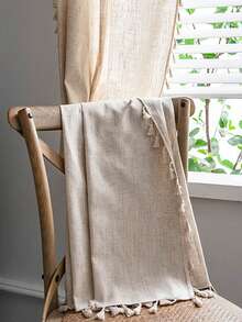 MineLain 1pc Boho Plain Color Linen Tassel Window Curtain, Semi-Blackout Washable Rod Pocket Curtain Panel For Room Divider, Kitchen, Easy Install, Home Decor For Bedroom, Study, Balcony, Living Room, Bay Window - Apricot - View 15