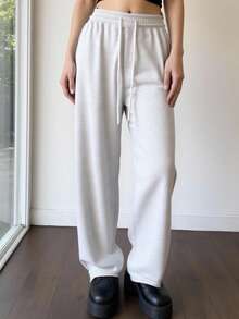 Quần nỉ nữ dáng rộng, dây rút, kiểu dáng mới Thu/Đông, lót dày ấm áp, họa tiết hoa màu xám nhạt, phong cách retro sinh viên, phù hợp cho thể thao, công sở, lễ tốt nghiệp, tựu trường và các dịp khác, cũng thích hợp cho giáo viên mặc. - Màu Xám nhạt - Xem 5