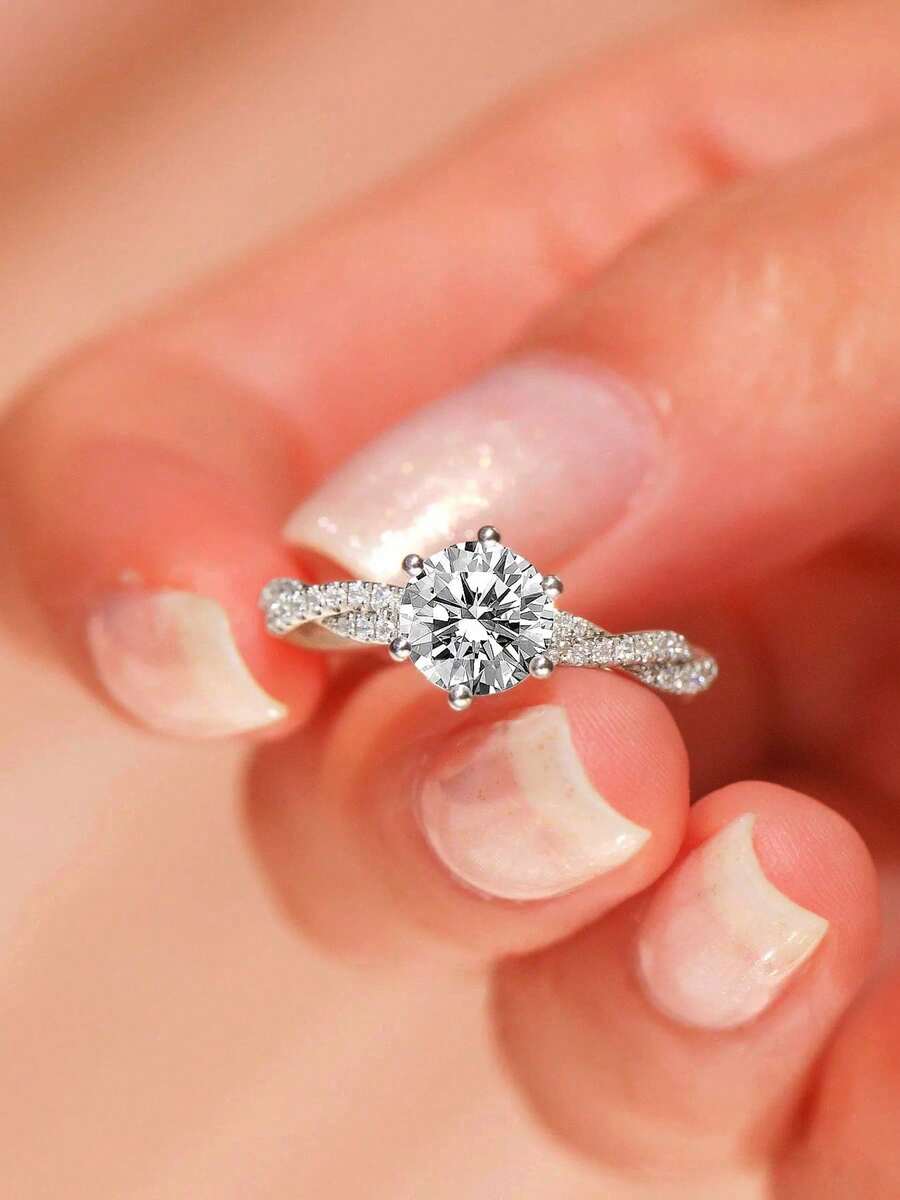 1pc S925 Sterling Silver Luxury Micro-Inlaid Zirconia Spiral Criss-Cross Engagement Ring, Suitable For Dating, Party, Wedding Proposal, Gift For Girlfriend Or Best Friend, High-Quality Jewelry