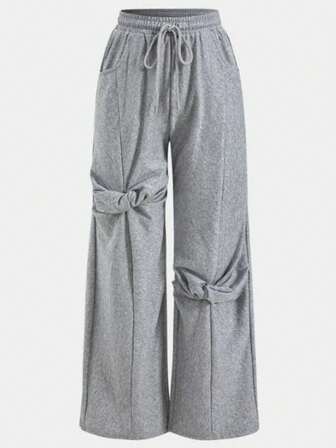 大码女式优雅扭结抽绳腰宽松阔腿裤