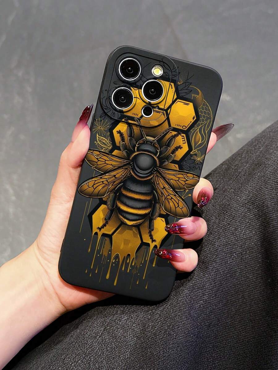 Fashionable, Popular, Personalized, Golden Bee & Honeycomb Pattern Design Theme Luxury Shockproof Aesthetic Cute Phone Case,Lens Protrusion Protection , Compatible With For IPhone 16/16Plus/16Pro/16ProMax, 15,14, 13, 12, 11 Series And Compatible With For Galaxy S/A Series, Gift For Easter Day, Christmas Halloween Decoration/Gift For Birthday, Girlfriend, Boyfriend, Friend Or Yourself. - 黑色 - 查看 1