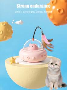1 pieza Nuevo juguete inteligente para gatos, juguete de persona perezosa para gatos con plumas, rotación automática de 360°, sin ángulo muerto, material duradero, estimula la diversión de persecución de los gatos - Multicolor - Ver 8