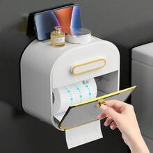 Wall-Mounted Toilet Paper Holder - Waterproof, No Drilling Required, With Convenient Drawer, Easy Self-Adhesive Installation, Bathroom Decor For Autumn - MultiWarna - View 4